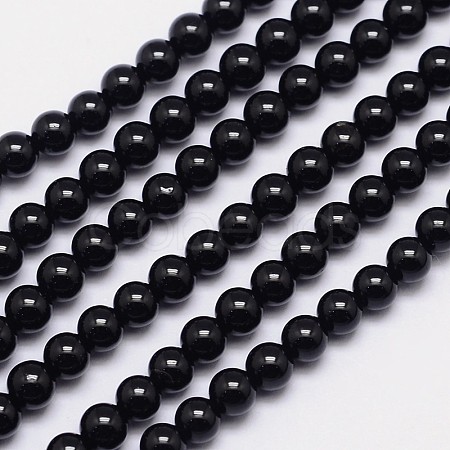 Natural Black Tourmaline Round Bead Strands G-I160-01-4mm-1