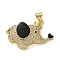 Elephant Brass Micro Pave Cubic Zirconia and Enamel Pendants, Long-Lasting Plated, Lead Free & Cadmium Free, Rack Plating, Real 18K Gold Plated, Black, 21x28.5x6mm, Hole: 4x3.5mm