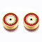 Rack Plating Alloy Enamel Pendants, Light Gold, Cadmium Free & Nickel Free & Lead Free, Flat Round with Evil Eye, Dark Red, 12x4.5mm, Hole: 2mm