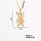 Fashionable Brass Pave Light Peach Rhinestone Cable Chain Heart Bear Pendant Necklaces for Women, Golden, 15.75 inch(400mm)