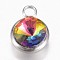 Glass Charms, Faceted, with 304 Stainless Steel Findings, Flat Round, Colorful, 14x10x6.5mm, Hole: 2.5mm