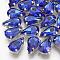 Sew on Rhinestone, Multi-strand Links, Glass Rhinestone, with Brass Prong Settings, Garments Accessories, Faceted, teardrop, Platinum, Royal Blue, 10x6.5x4.4mm, Hole: 0.8~1mm