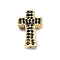 Rack Plating Brass Micro Pave Cubic Zirconia Beads, Long-Lasting Plated, Lead Free & Cadmium Free, Cross, Black, Real 18K Gold Plated, 14x9x4mm, Hole: 1.3mm